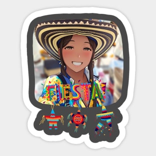 Fiesta (anime girl in sombrero with pinatas) Sticker